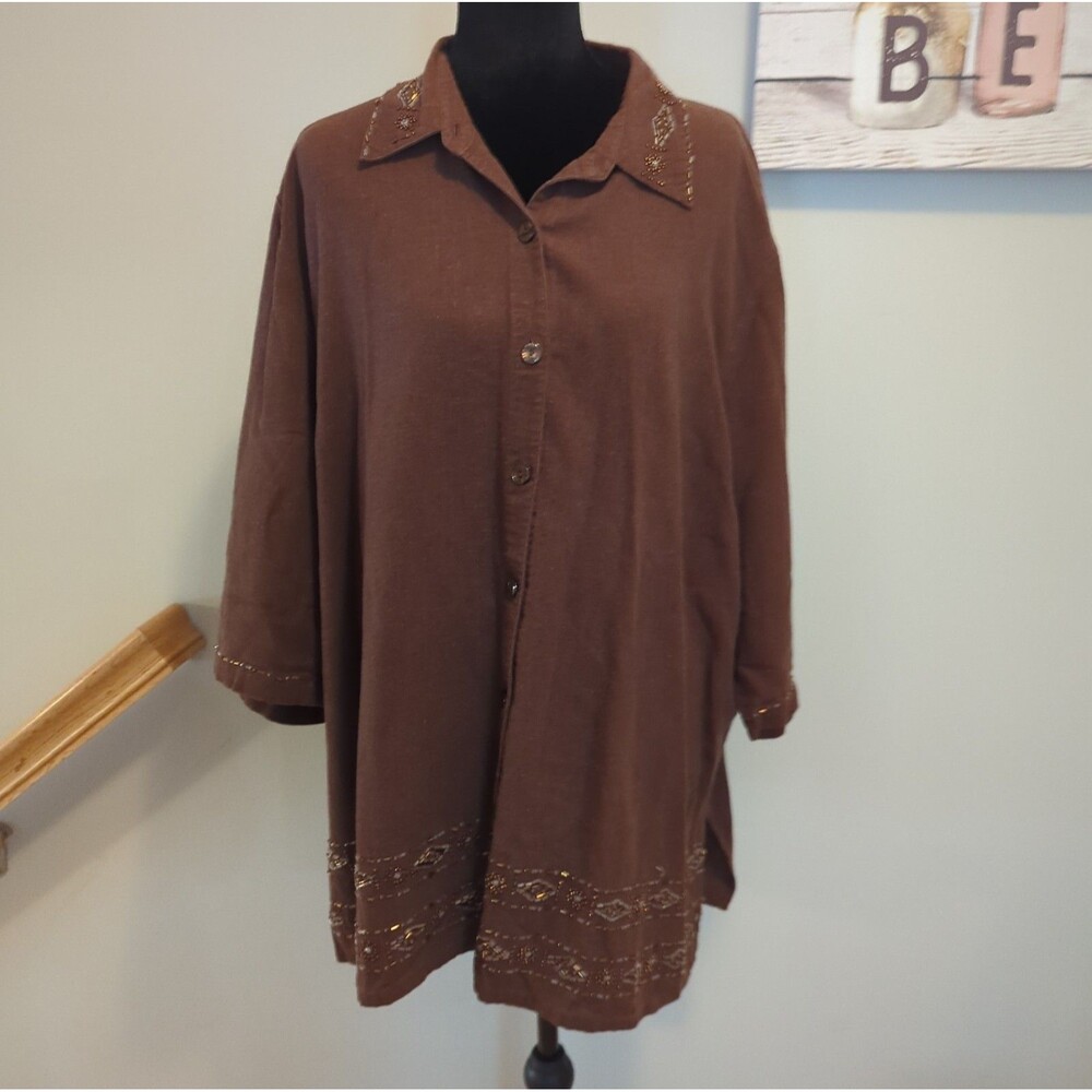 Vintage Maggie Barnes Women's brown Shirt With Beading 2X 22/24